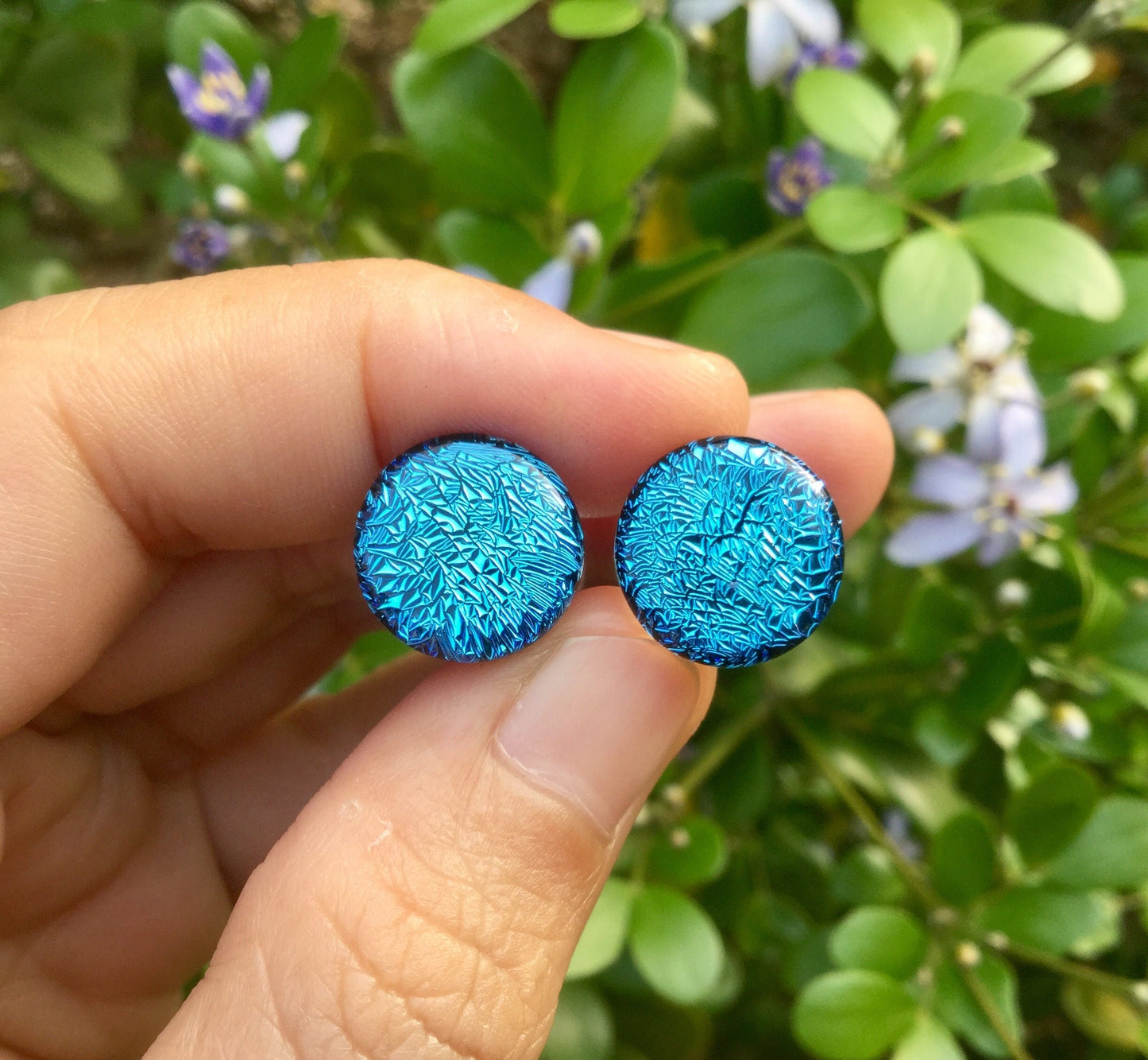1 Pair (2 Pieces) Aqua Blue Dichroic Glass Plugs