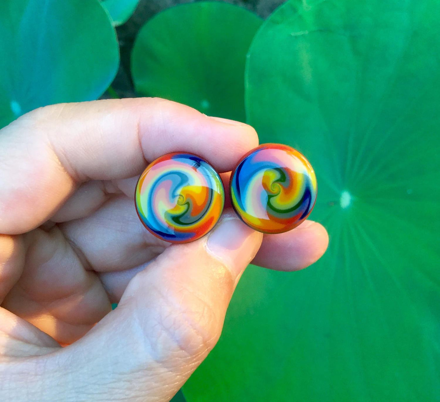 1 Pair (2 Pieces) Zig Zag Rainbow Glass Plugs