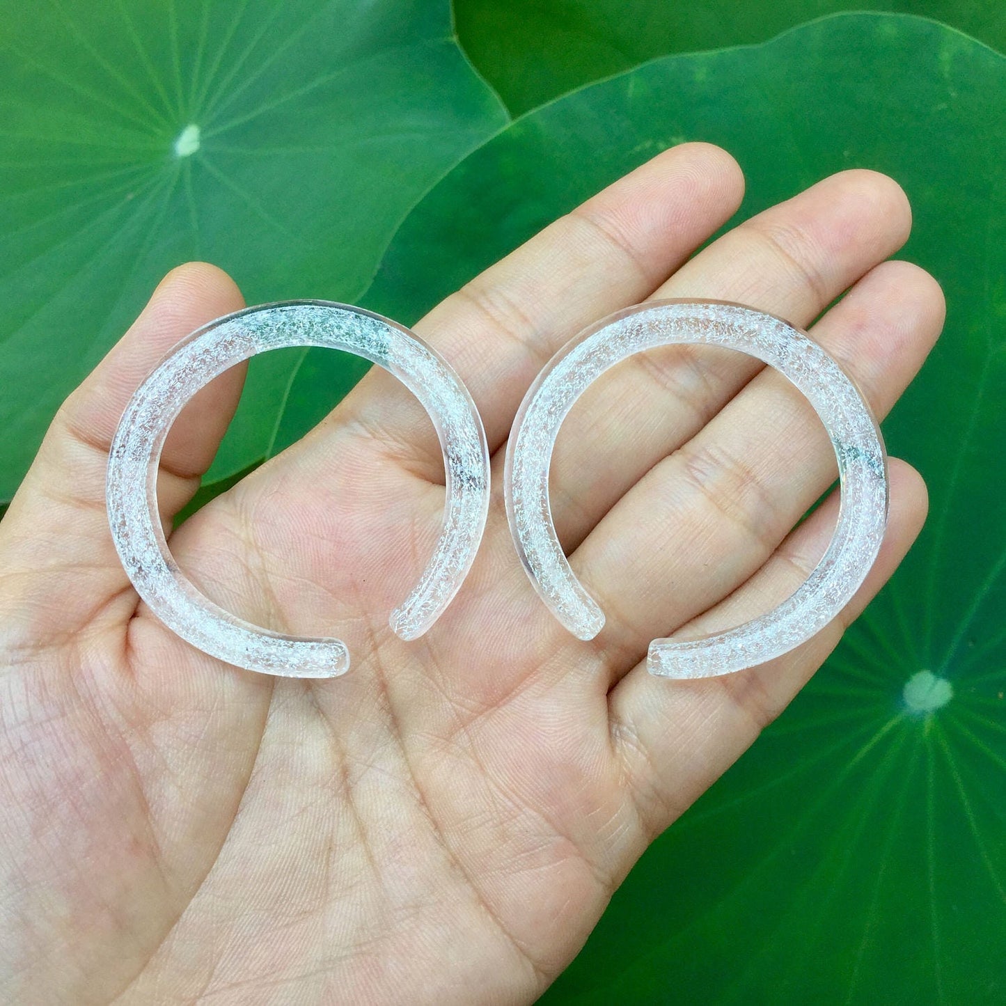 1 Pair (2 Pieces) Translucent Silver Dichroic Glass Hoops