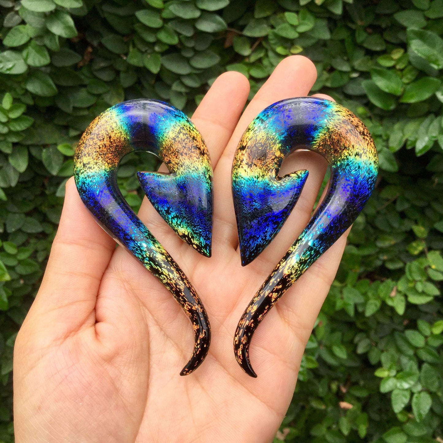 1 Pair (2 pieces) Aquatic Rainbow Dichroic Glass South Pacific Islands Tribal Fish Hooks