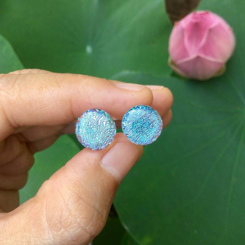 1 Pair (2 Pieces) Translucent Aqua Dichroic Glass Plugs