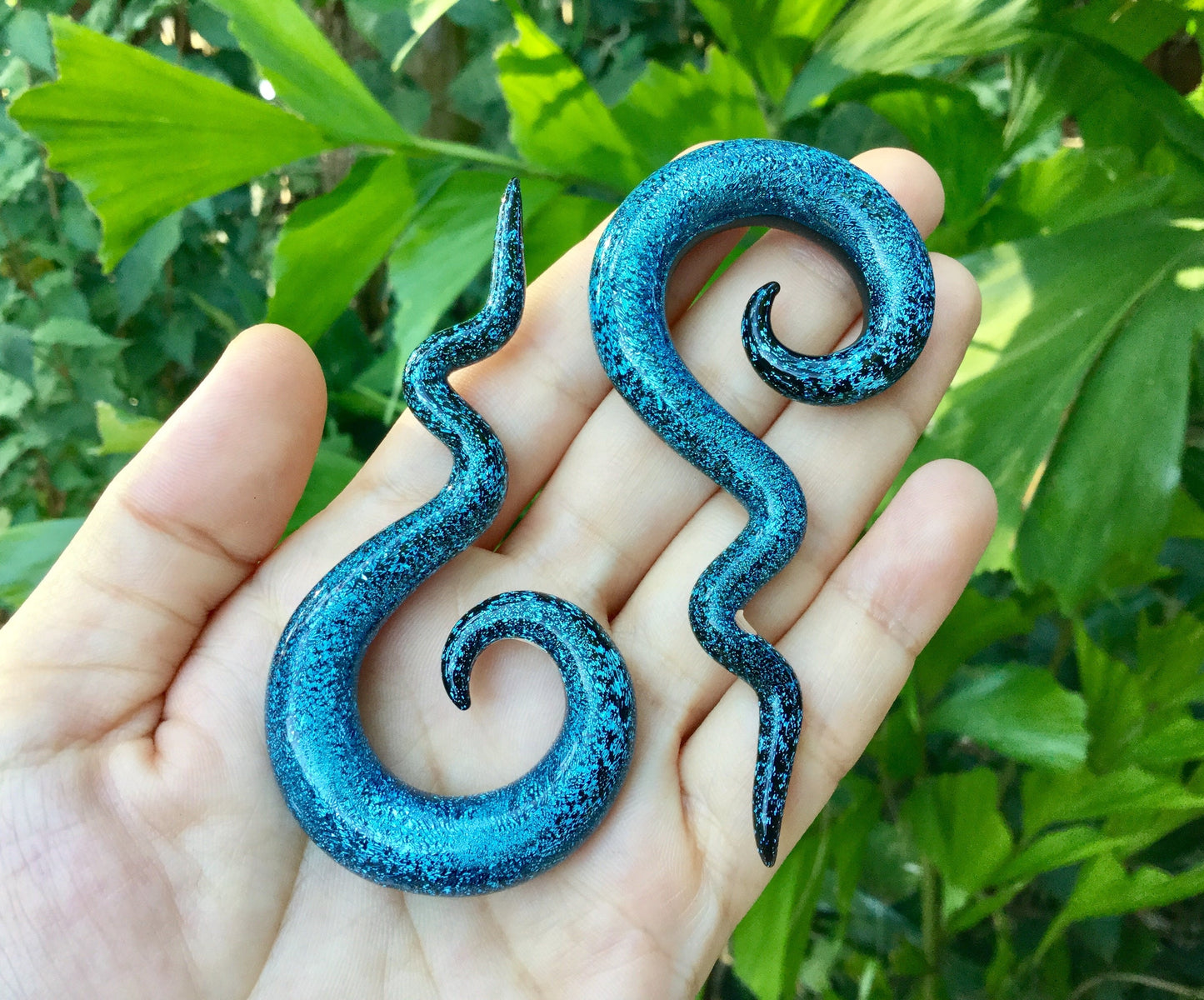 1 Pair (2 pieces) Aqua Blue Dichroic Glass Spiral Drops