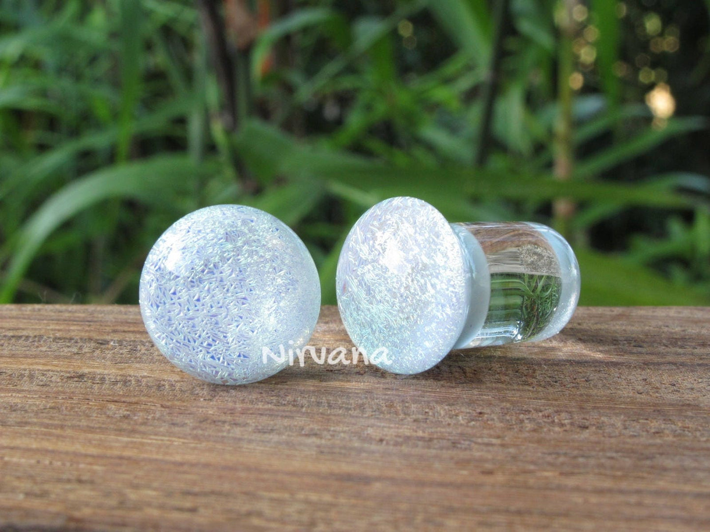 1 Pair (2 Pieces) Pearlescent "GRAY" Dichroic Glass Plugs