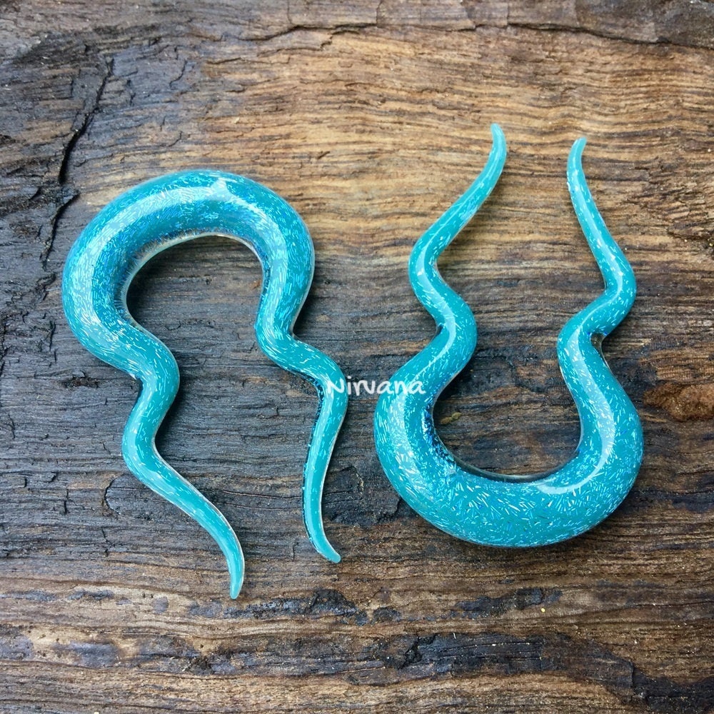 1 Pair (2 Pieces) Light Blue Opal Dichroic Glass Double Omega Spirals