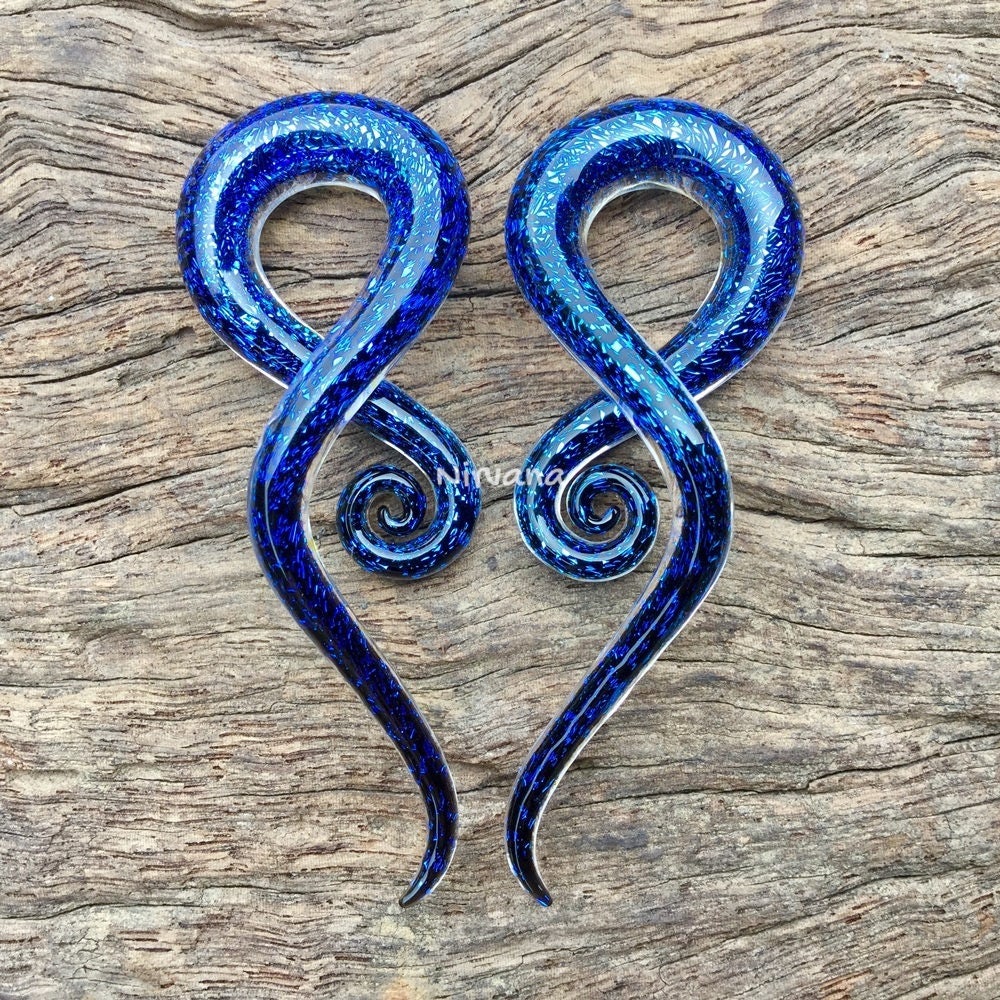 1 Pair (2 Pieces) Cobalt Bue Sapphire Dichroic Glass Note Spirals
