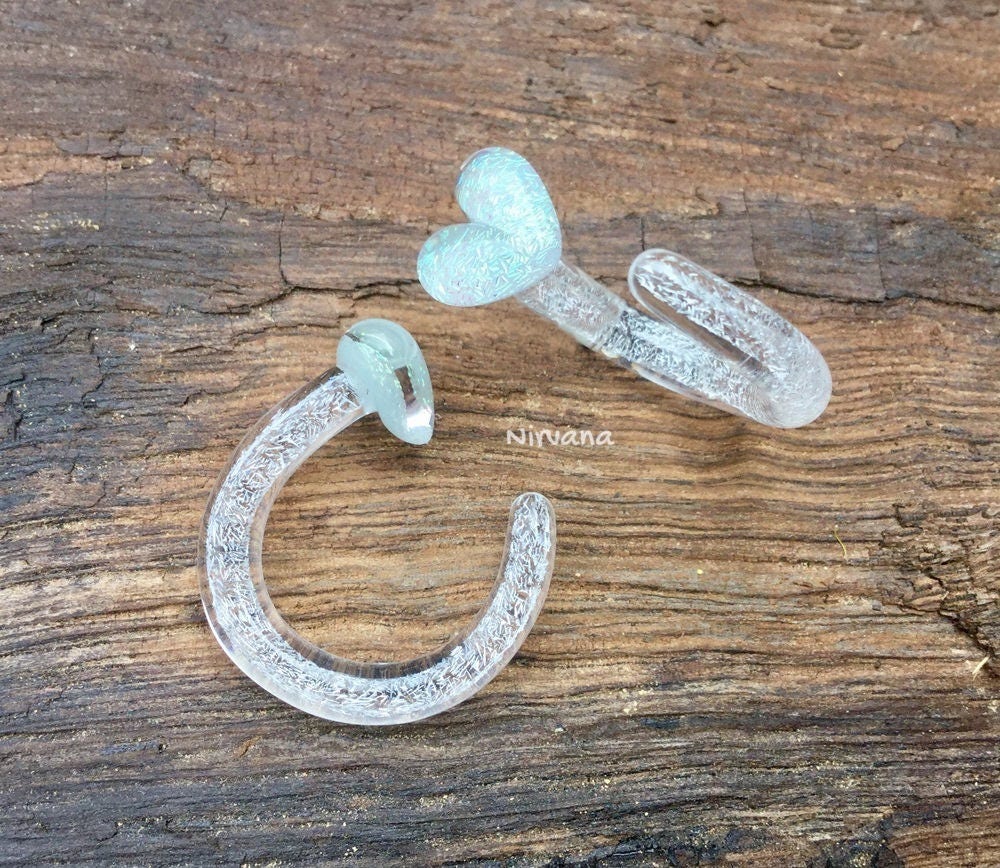 1 Pair (2 Pieces) Pearlescent "GRAY" Dichroic Heart Claws with Pearlescent "GRAY" Dichroic Background
