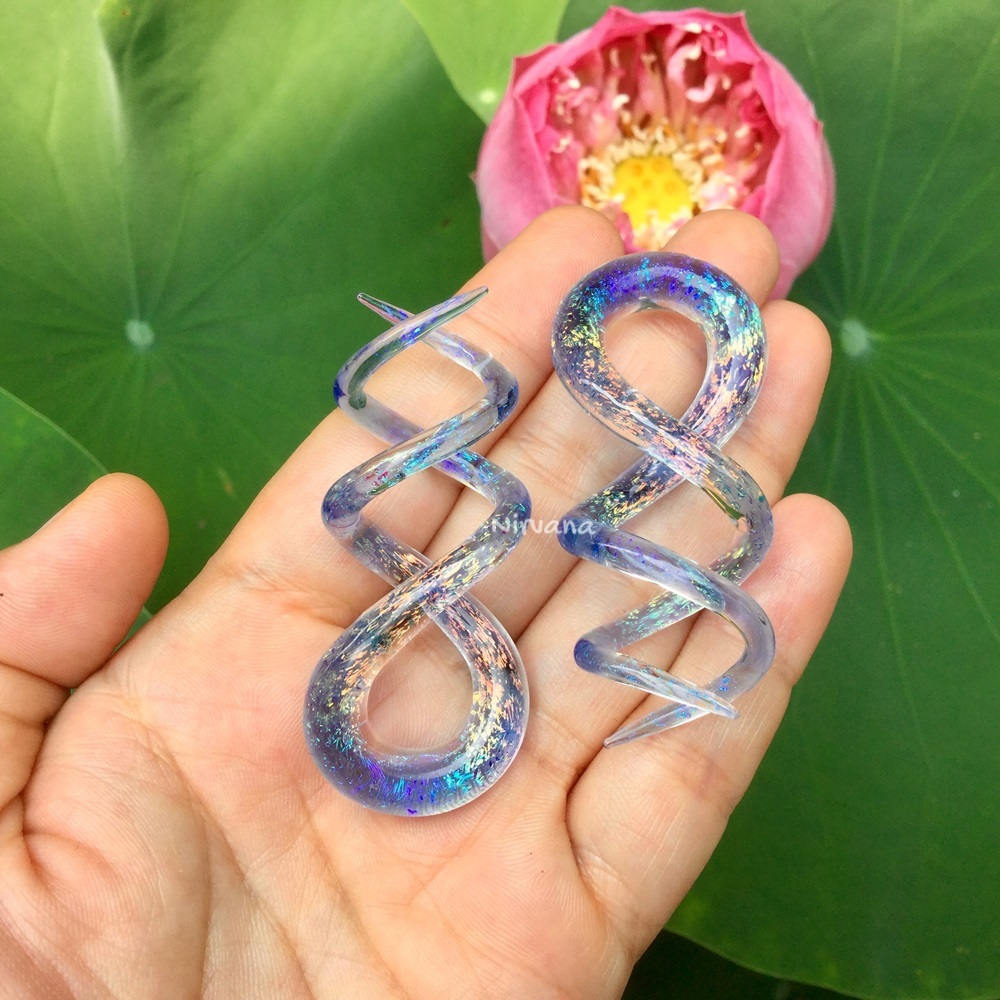 1 Pair (2 Pieces) Translucent Rainbow Dichroic Translucent Light Cobalt Glass Cork Screw Spirals