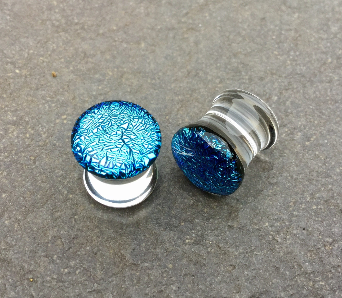 1 Pair (2 Pieces) Aqua Blue Dichroic Glass Plugs