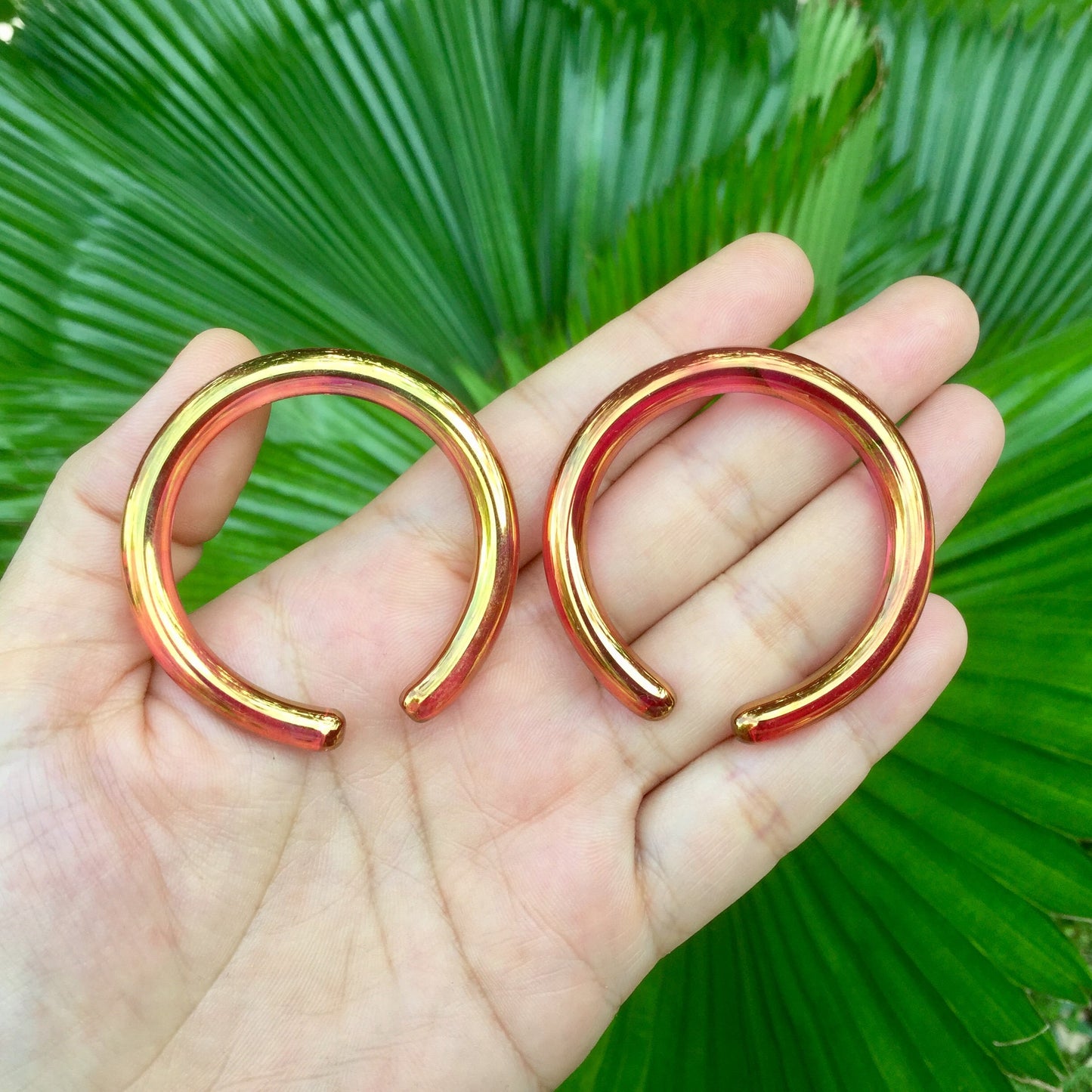 1 Pair (2 Pieces) Real 24 Karat Ruby Gold Colored Glass Nirvana Hoops