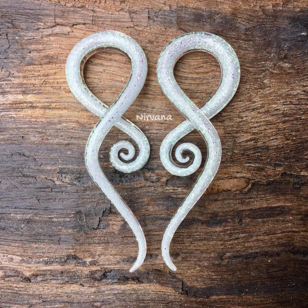 1 Pair (2 Pieces) - Pearlescent "GRAY" Dichroic Glass Note Spirals
