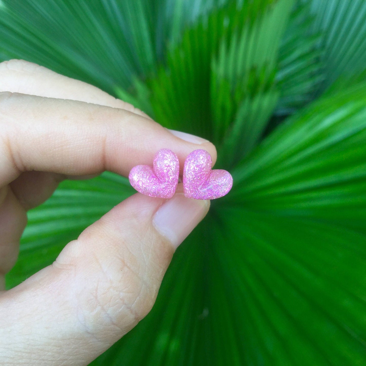 1 Pair (2 Pieces) Pastel Pink Dichroic Glass Heart Plugs Pyrex
