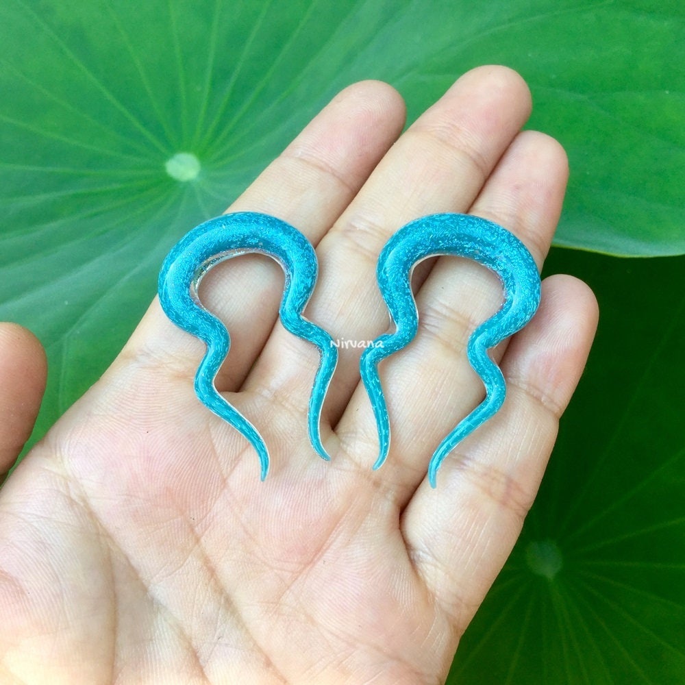 1 Pair (2 Pieces) Light Blue Opal Dichroic Glass Double Omega Spirals