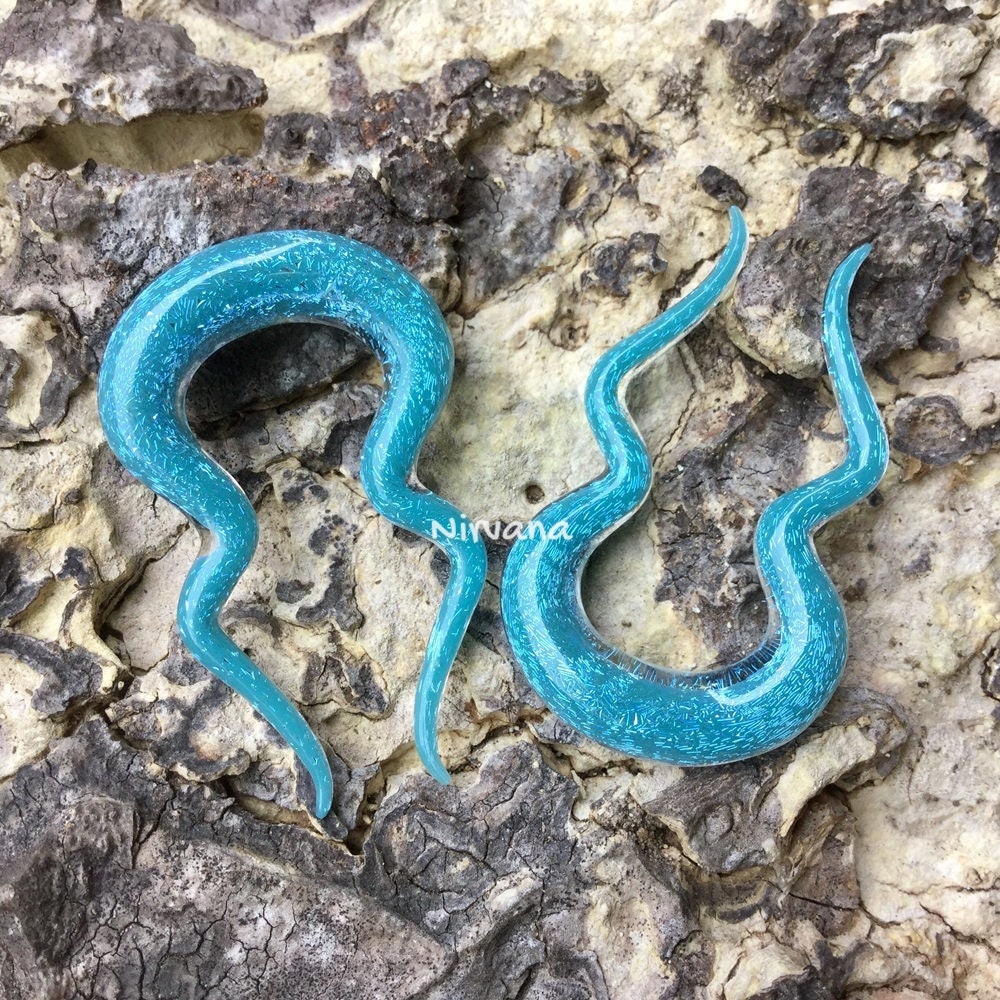 1 Pair (2 Pieces) Light Blue Opal Dichroic Glass Double Omega Spirals