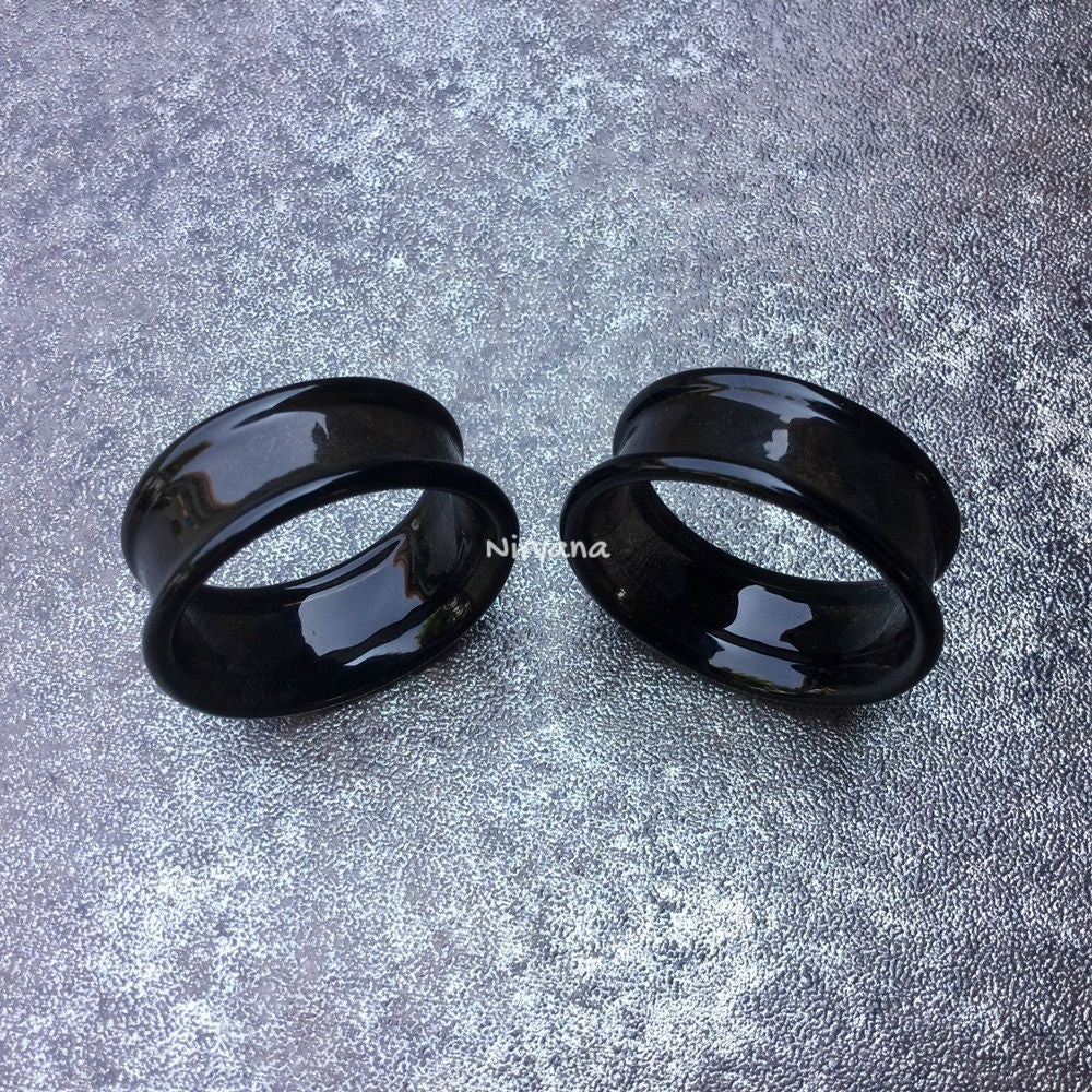 1 Pair (2 Pieces) Black Tunnels Pyrex Glass Gauges
