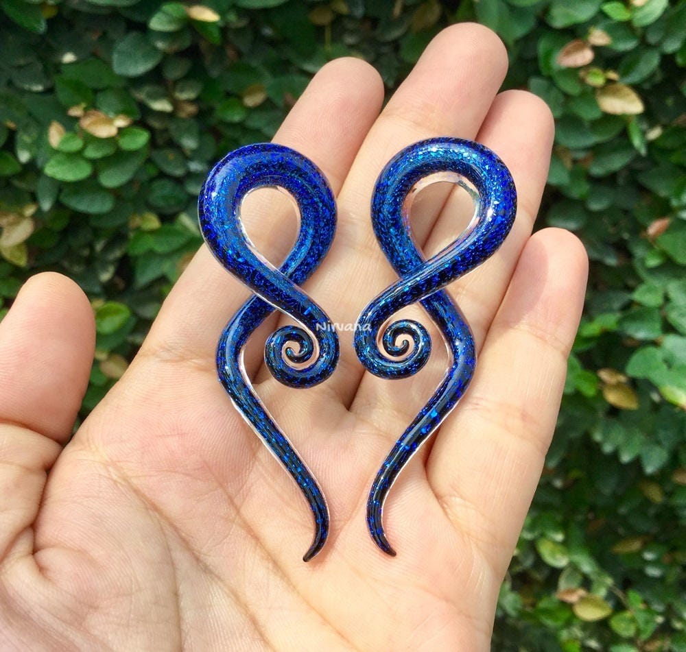 1 Pair (2 Pieces) Cobalt Bue Sapphire Dichroic Glass Note Spirals