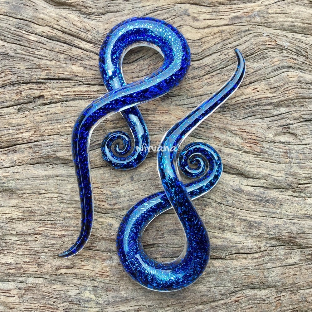 1 Pair (2 Pieces) Cobalt Bue Sapphire Dichroic Glass Note Spirals