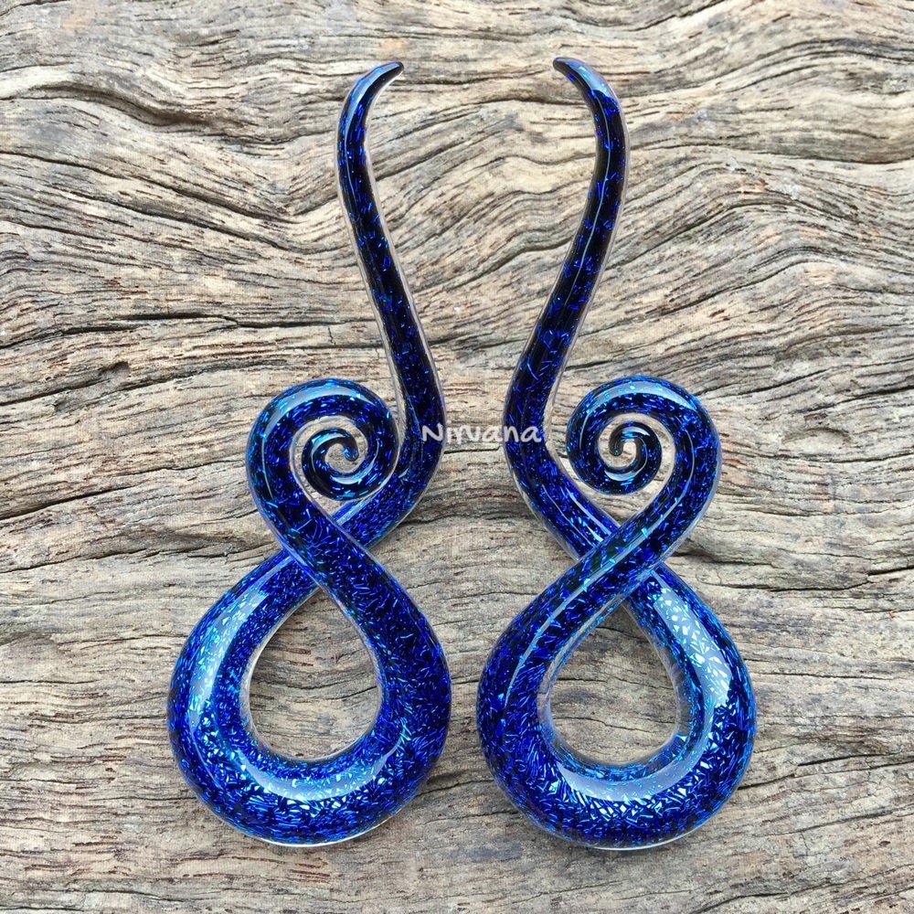 1 Pair (2 Pieces) Cobalt Bue Sapphire Dichroic Glass Note Spirals
