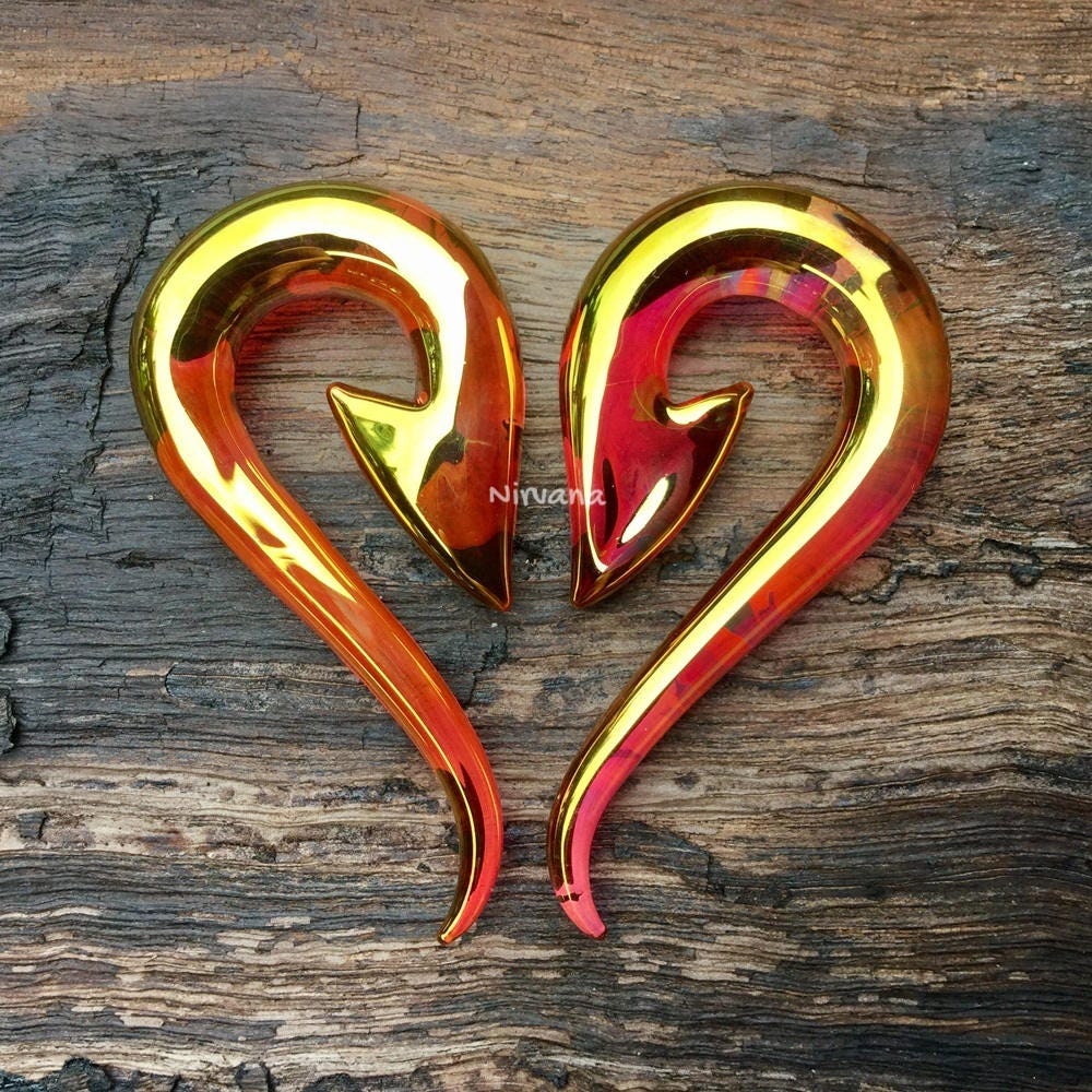 1 Pair (2 Pieces) 24 K Ruby Gold South Pacific Islands Tribal Fish Hooks
