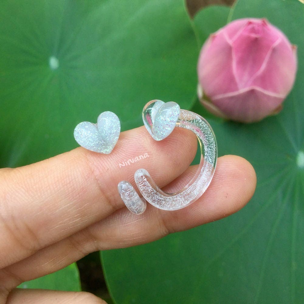 1 Pair (2 Pieces) Pearlescent "GRAY" Dichroic Heart Claws with Pearlescent "GRAY" Dichroic Background