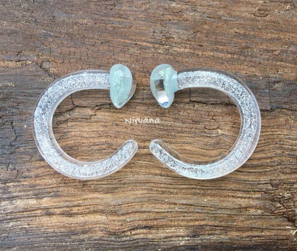 1 Pair (2 Pieces) Pearlescent "GRAY" Dichroic Heart Claws with Pearlescent "GRAY" Dichroic Background
