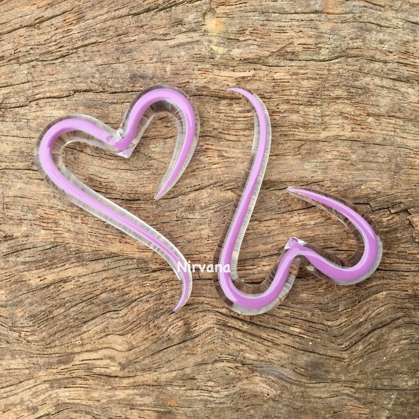 1 Pair (2 Pieces) Encased Mauve Pastel Purple Heart Spirals
