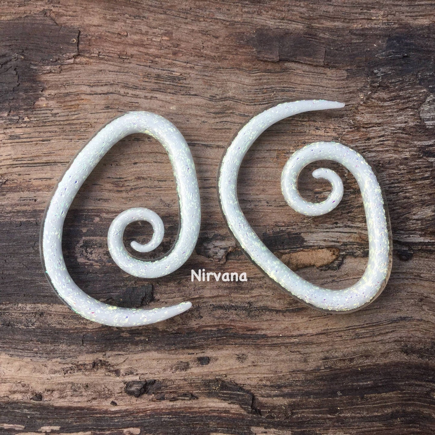 1 Pair (2 Pieces) Pearlescent "GRAY" Dichroic Glass Tear Drop Spirals