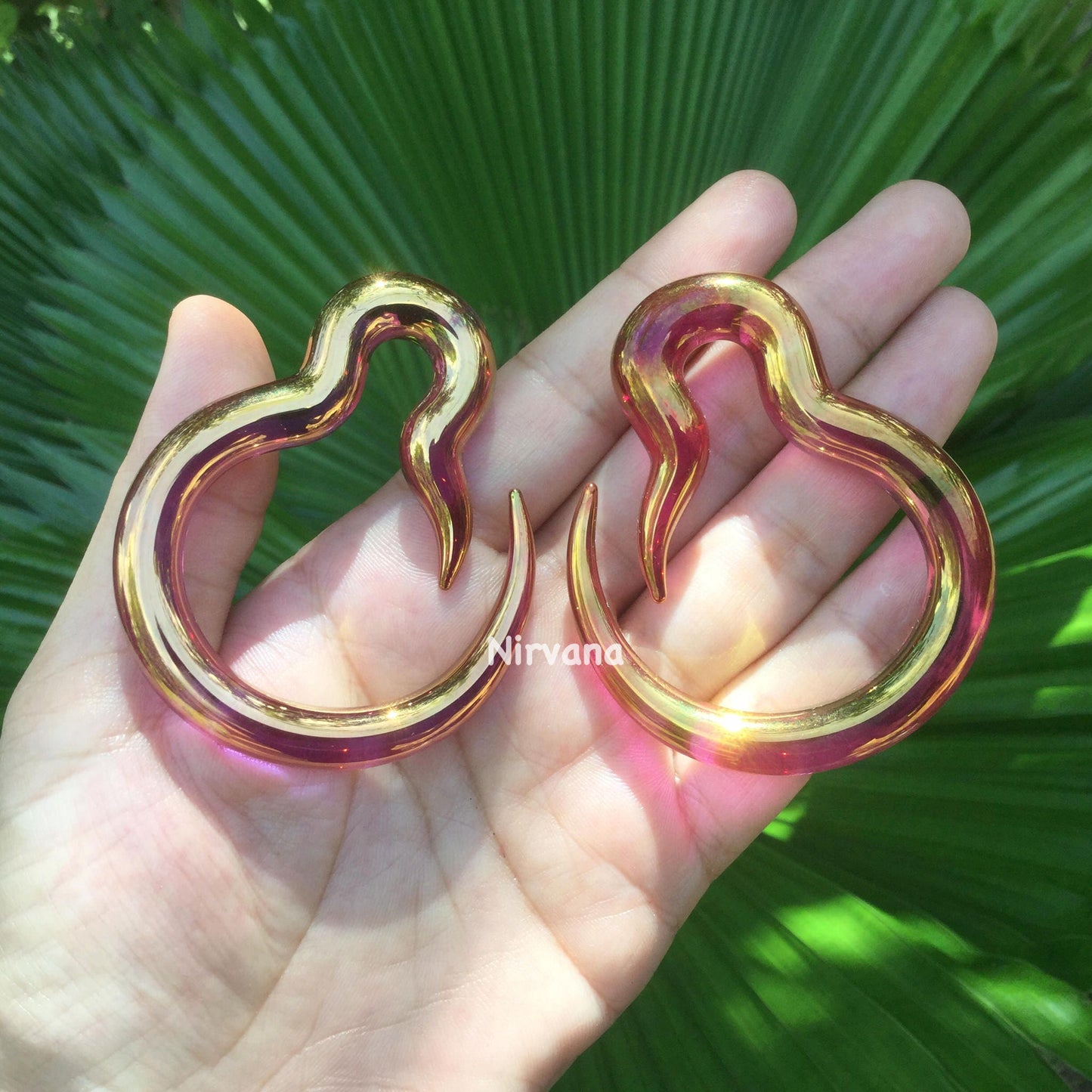 1 Pair (2 Pieces) Real 24 Karat Ruby Gold Colored Glass Borneo Hoops