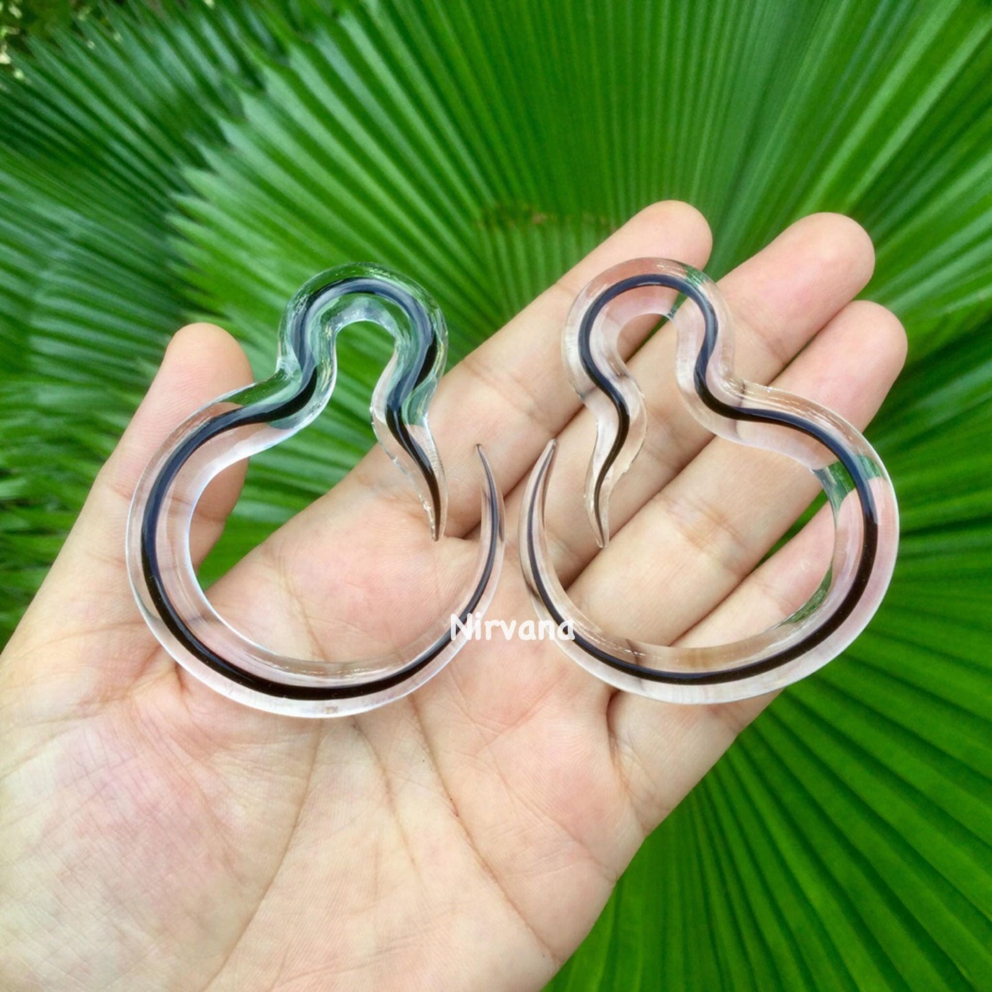 1 Pair (2 Pieces) Nirvana's Encased Black Glass Borneo Hoops