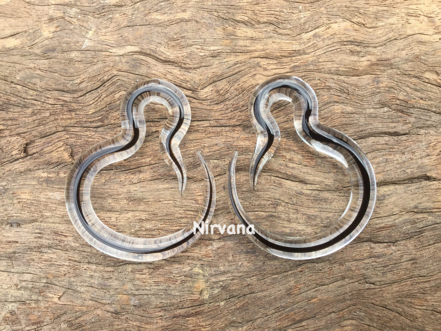 1 Pair (2 Pieces) Nirvana's Encased Black Glass Borneo Hoops