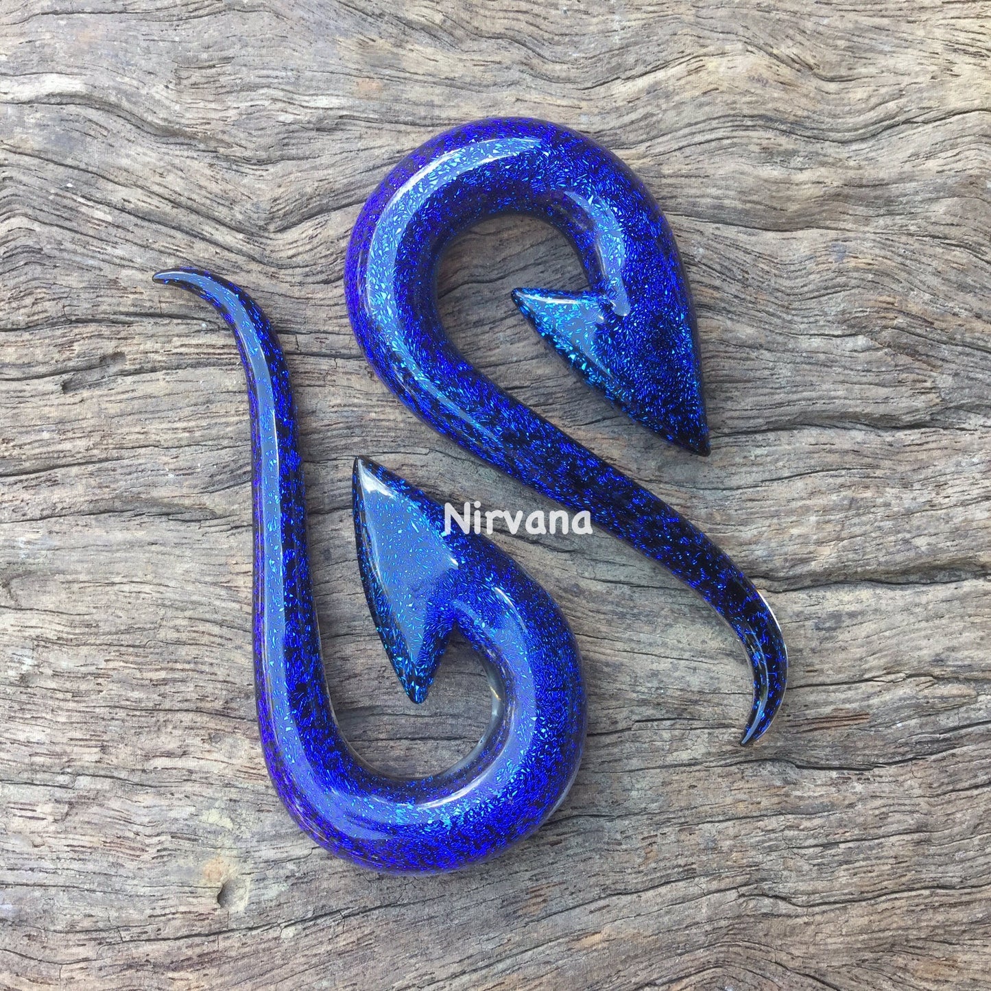 1 Pair (2 Pieces) Cobalt Blue Sapphire Dichroic Glass South Pacific Islands Tribal Fish Hooks