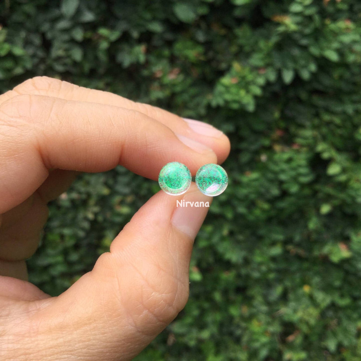 1 Pair (2 Pieces) Translucent Emerald Green Dichroic Glass Plugs No Background Color