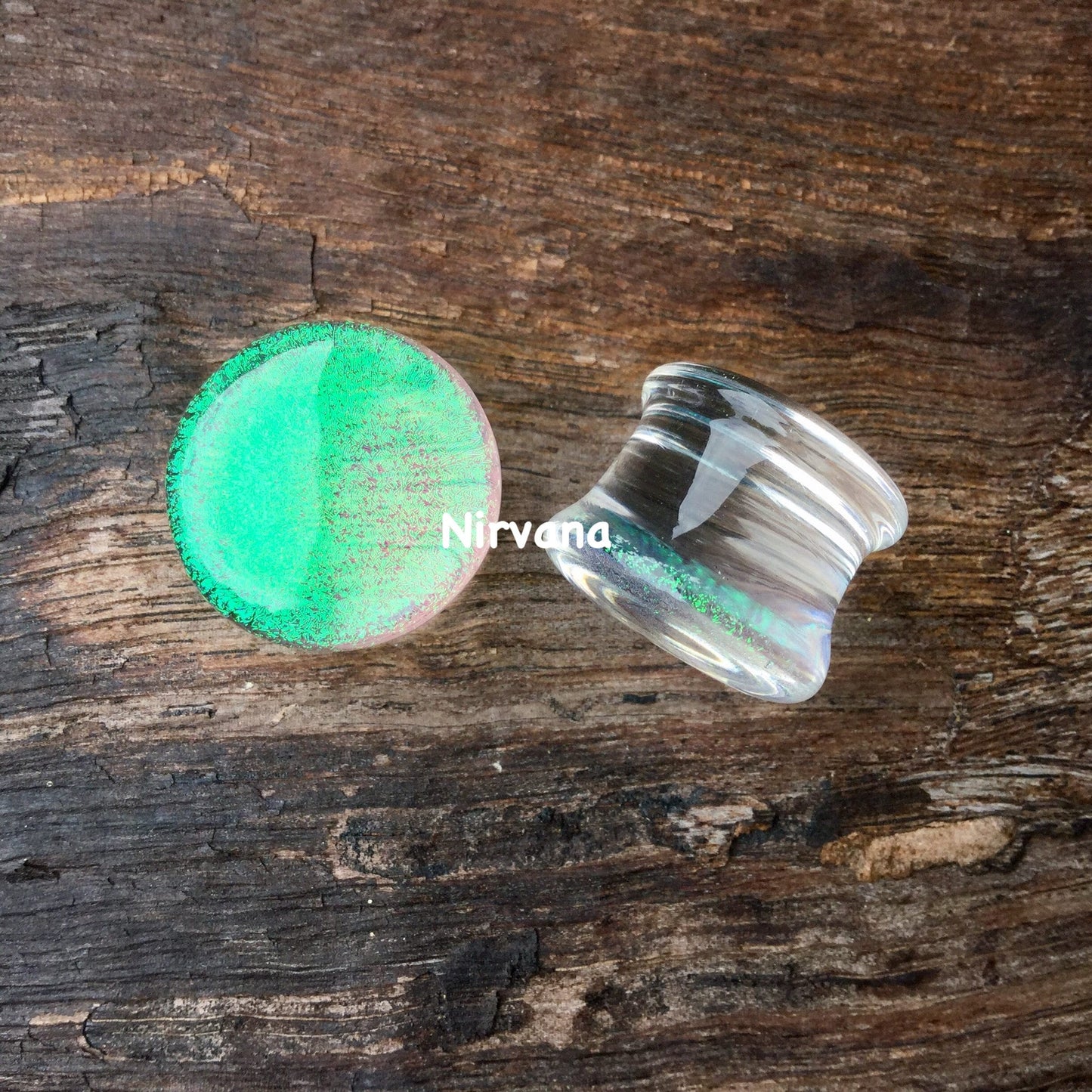 1 Pair (2 Pieces) Translucent Emerald Green Dichroic Glass Plugs No Background Color