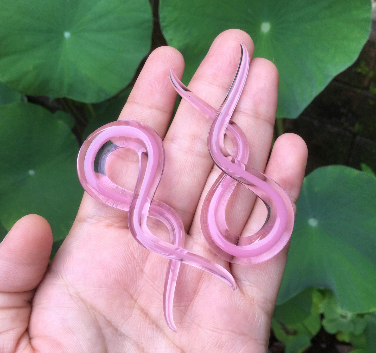 1 Pair (2 Pieces) Encased Pink in Translucent Pink Double Twists