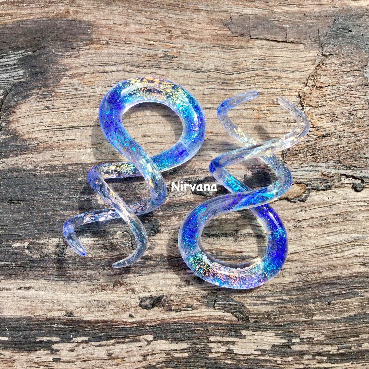 1 Pair (2 Pieces) Translucent Rainbow Dichroic Translucent Light Cobalt Glass Cork Screw Spirals