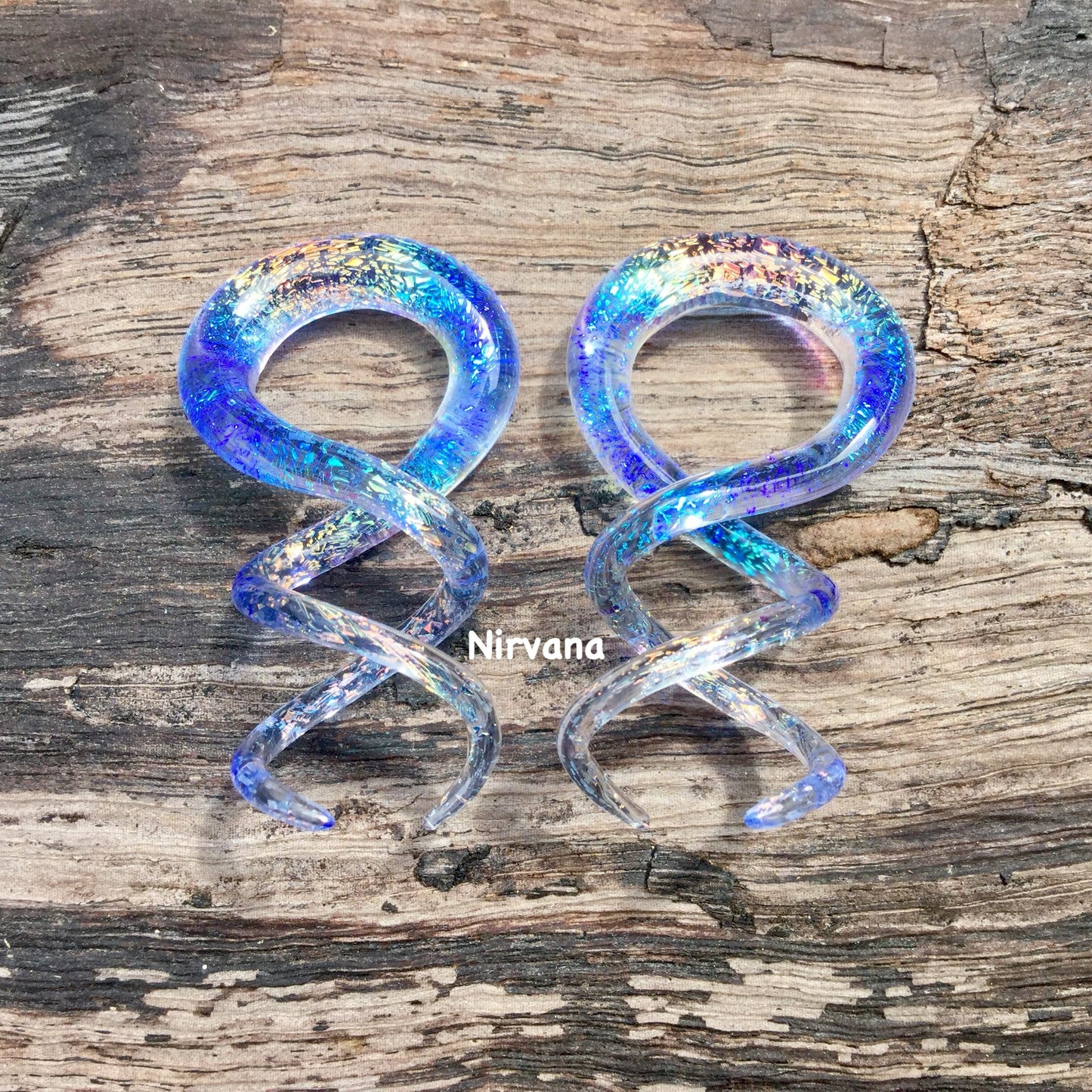 1 Pair (2 Pieces) Translucent Rainbow Dichroic Translucent Light Cobalt Glass Cork Screw Spirals