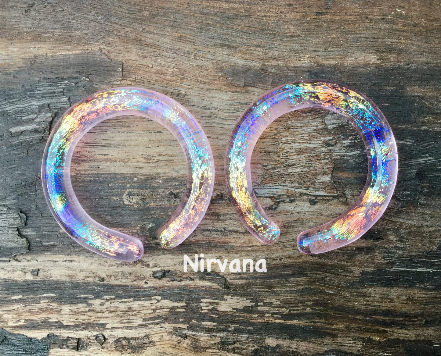 1 Pair (2 Pieces) Translucent Rainbow Dichroic Translucent Pink Glass Hoops