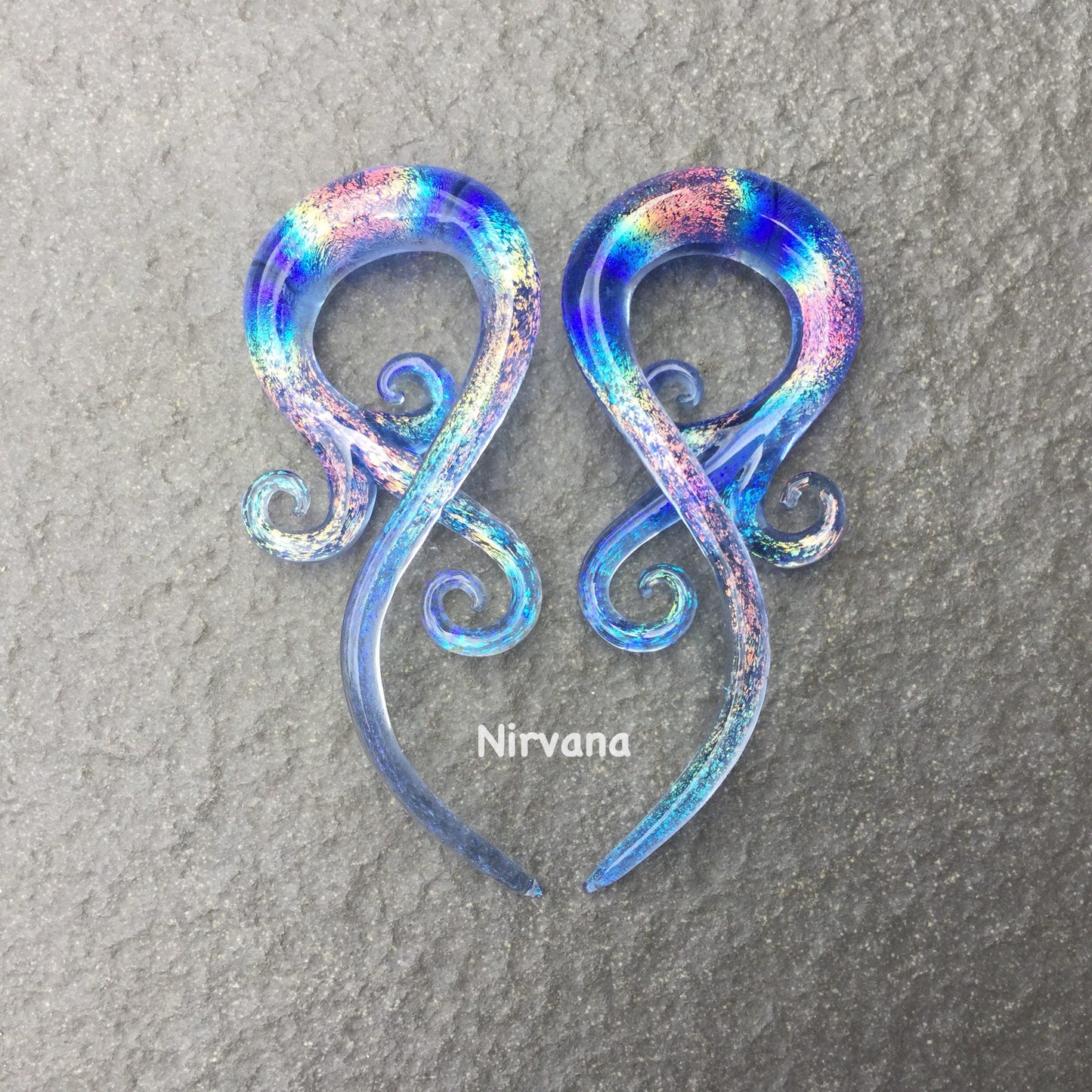 1 Pair (2 Pieces) Tranlucent Rainbow Dichroic Translucent Light Blue Encased Bonita Spirals