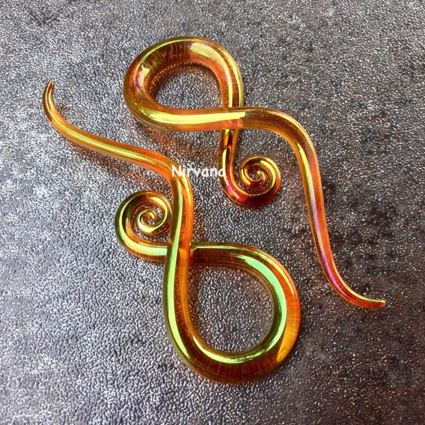 1 Pair (2 Pieces) Real 24 Karat Ruby Gold Colored Glass Note Spirals