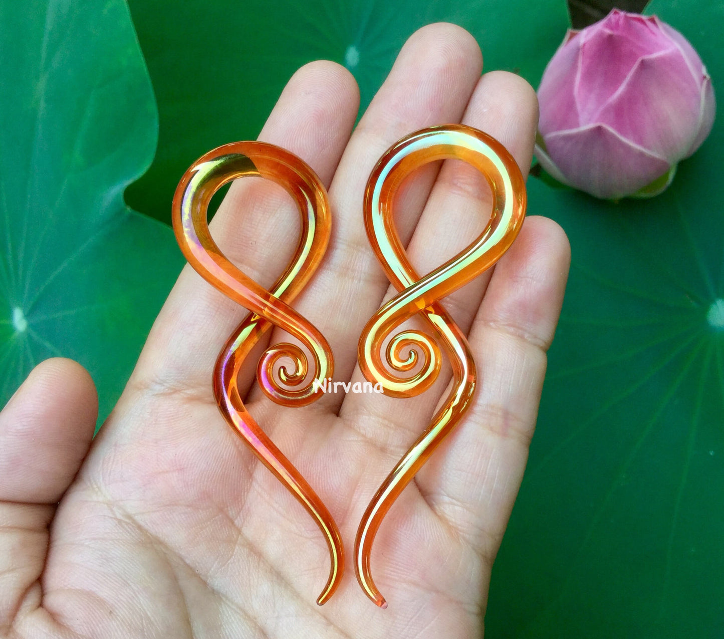 1 Pair (2 Pieces) Real 24 Karat Ruby Gold Colored Glass Note Spirals