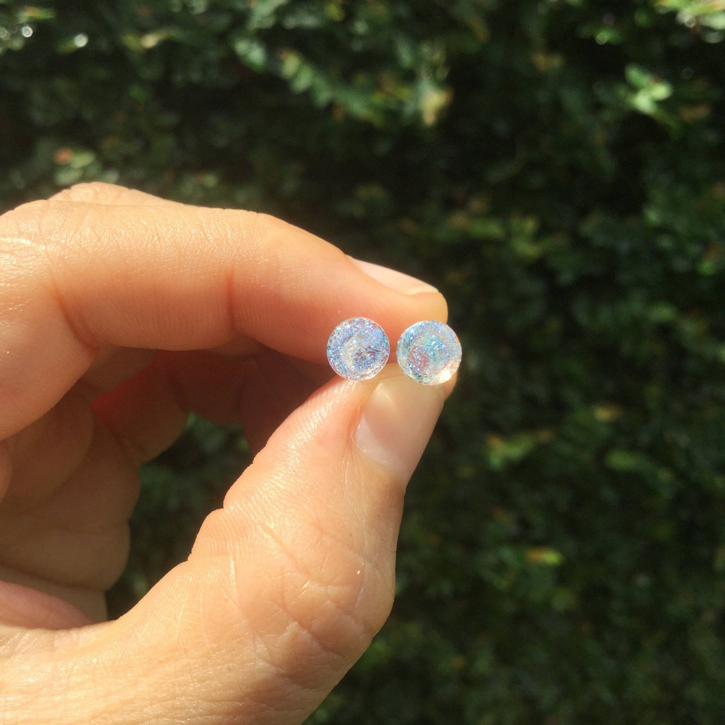1 Pair (2 Pieces) Translucent Aqua Dichroic Glass Plugs