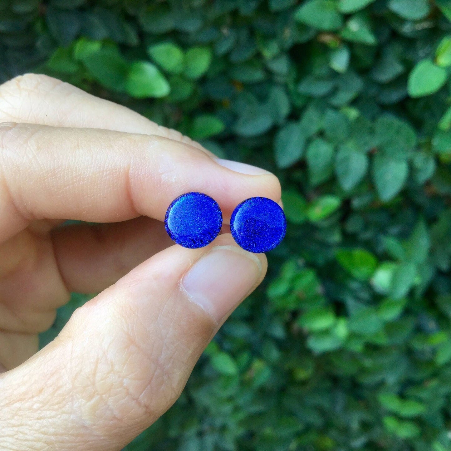1 Pair (2 Pieces) Dark Blue Dichroic Glass Plugs