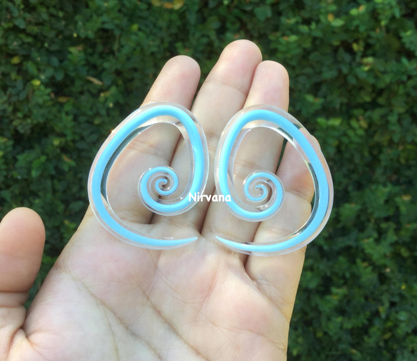 1 Pair (2 Pieces) Sky Blue Encased Tear Drop Glass Spirals