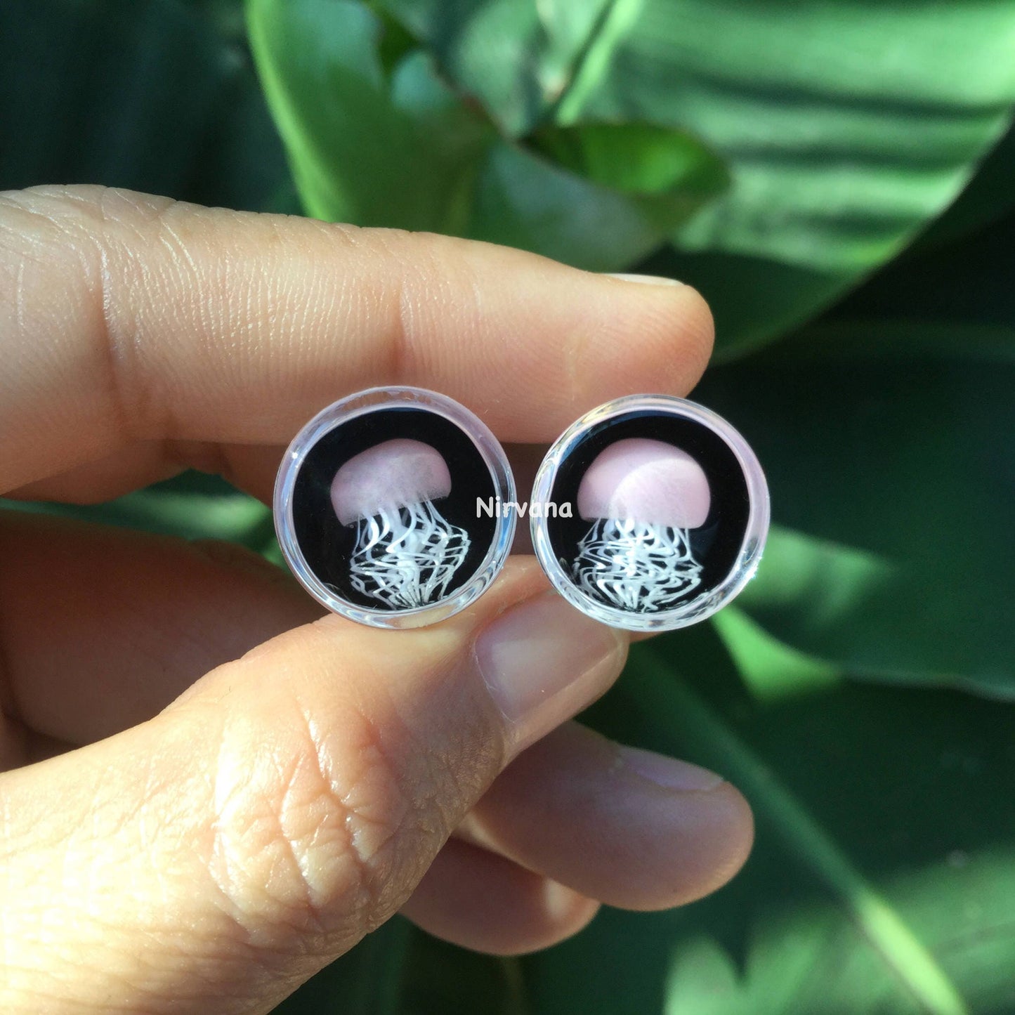 1 Pair (2 Pieces) Pyrex Glass Pink Jellyfish Plugs Black Background