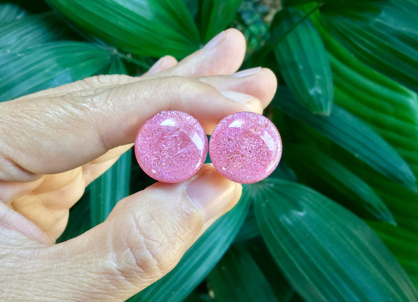 1 Pair (2 Pieces) Light Pastel Pink Dichroic Glass Plugs