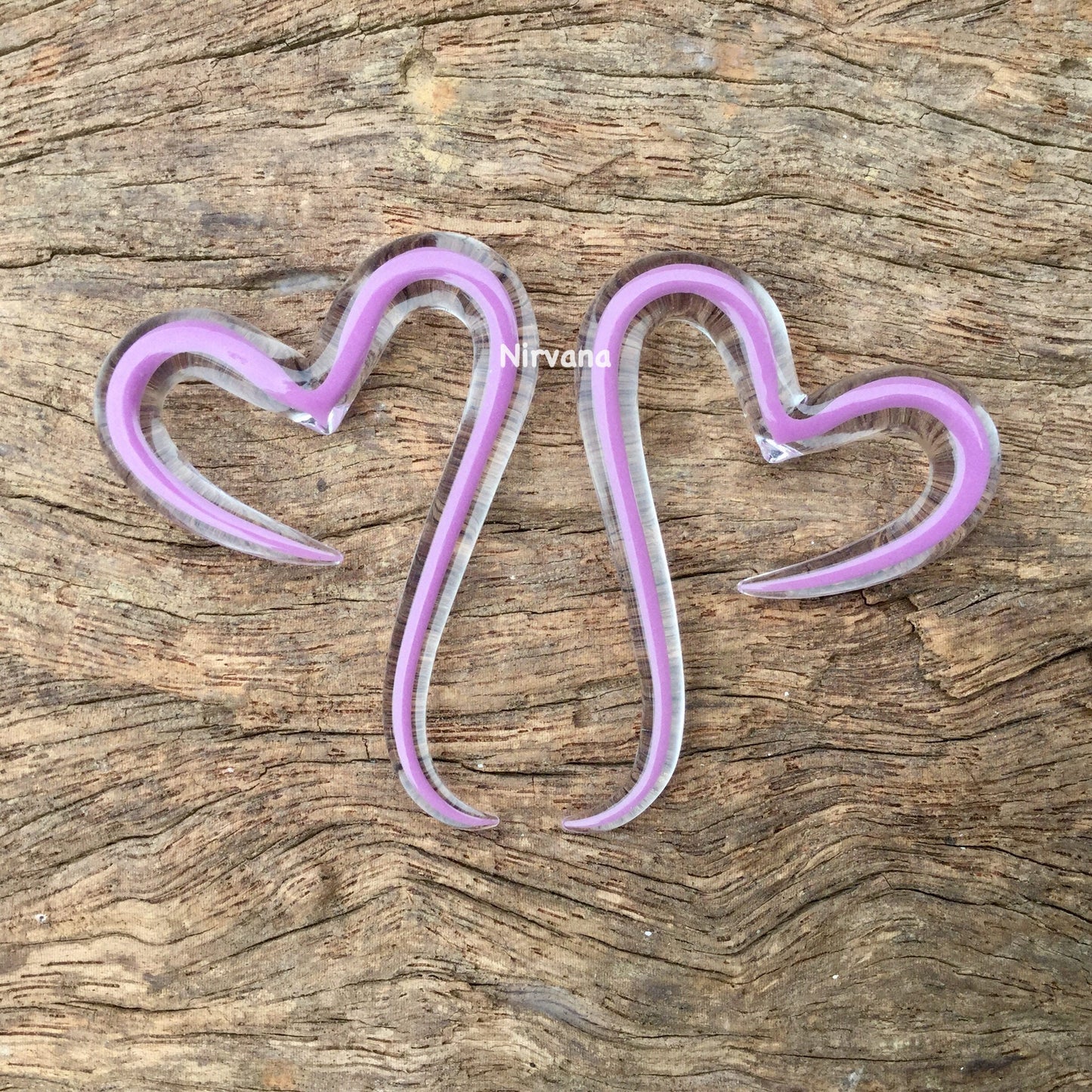 1 Pair (2 Pieces) Encased Mauve Pastel Purple Heart Spirals