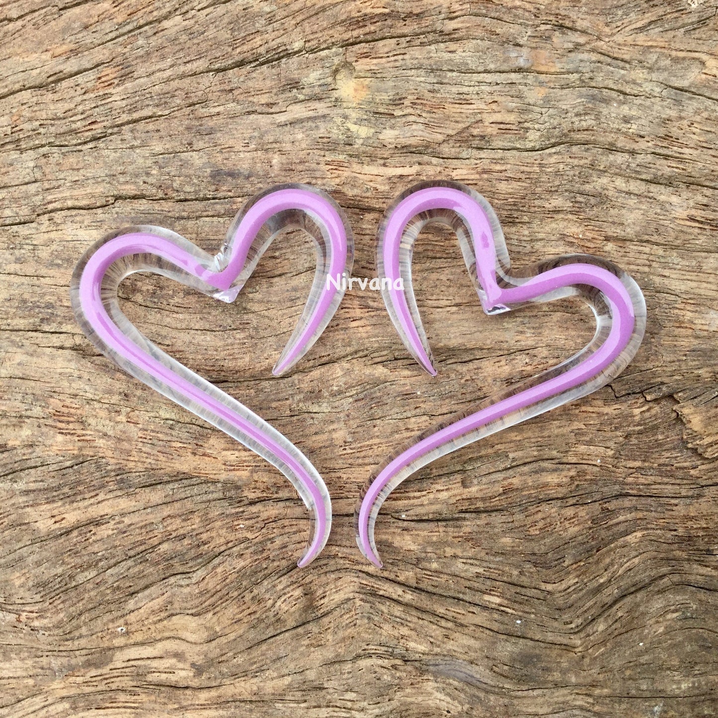 1 Pair (2 Pieces) Encased Mauve Pastel Purple Heart Spirals