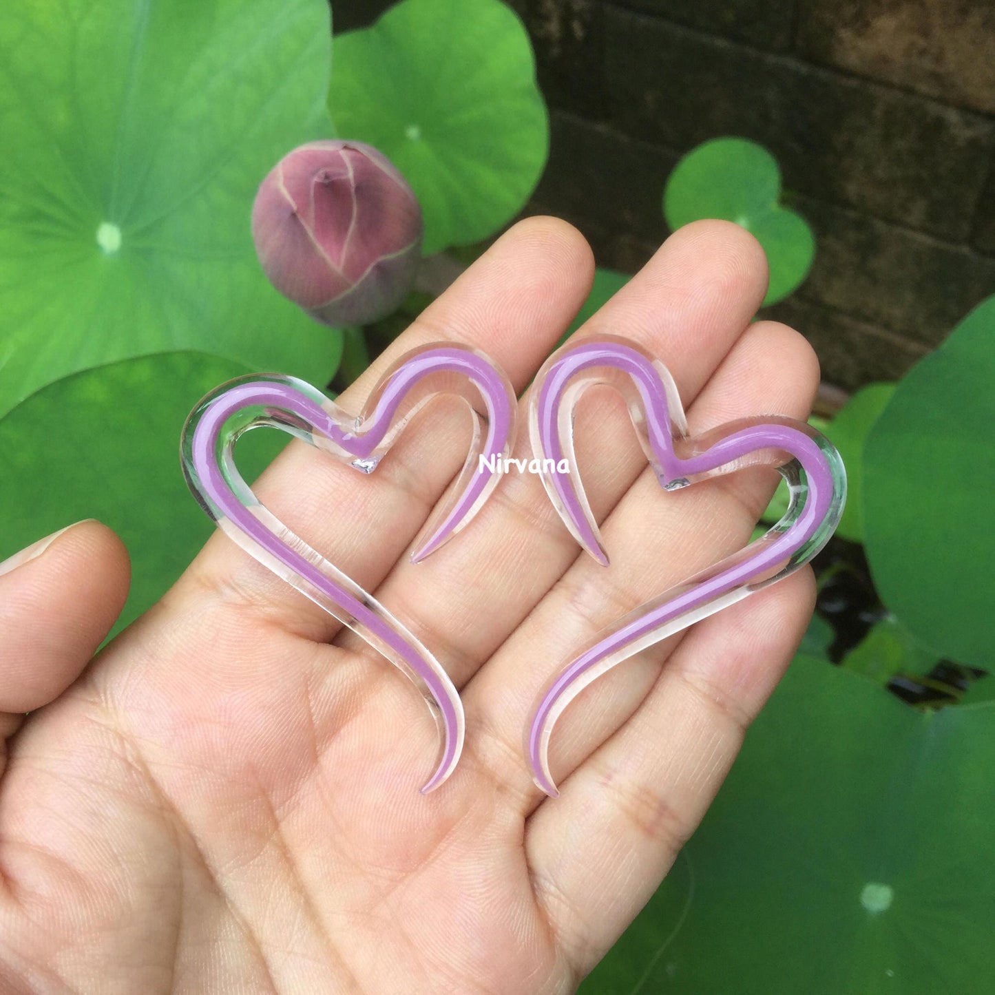 1 Pair (2 Pieces) Encased Mauve Pastel Purple Heart Spirals