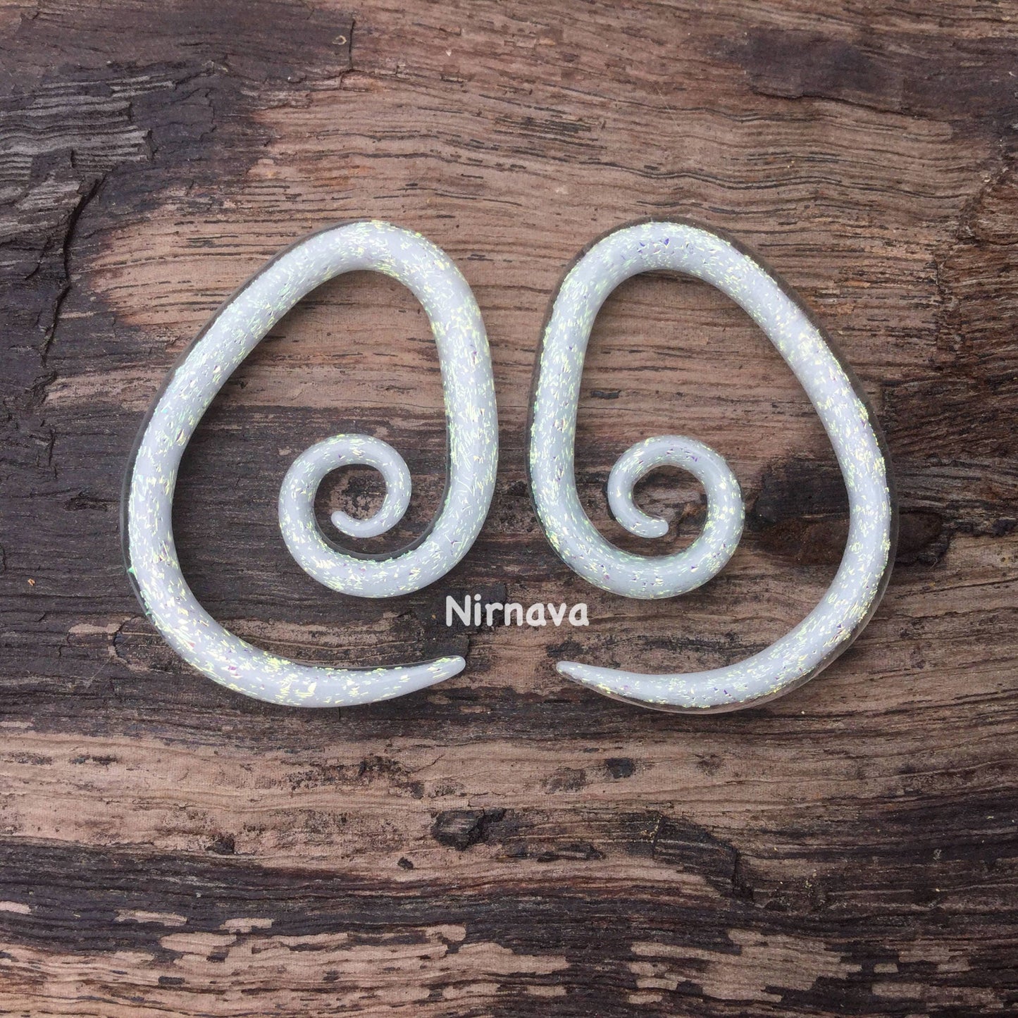 1 Pair (2 Pieces) Pearlescent "GRAY" Dichroic Glass Tear Drop Spirals