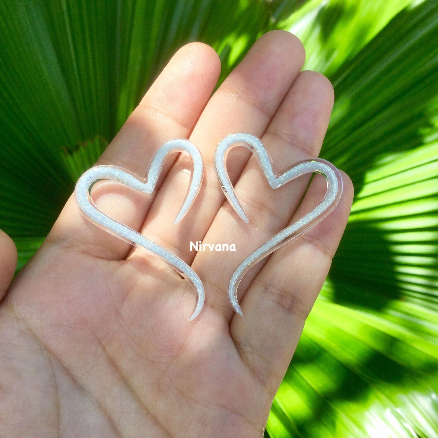1 Pair (2 Pieces) Pearlescent "GRAY" Dichroic Glass Heart Spirals