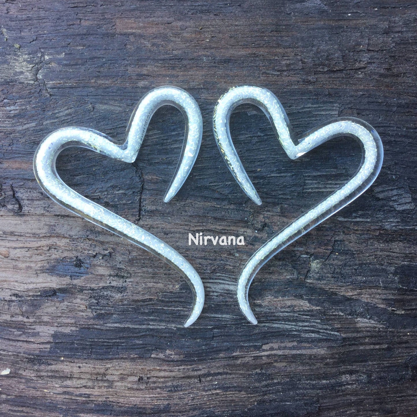 1 Pair (2 Pieces) Pearlescent "GRAY" Dichroic Glass Heart Spirals